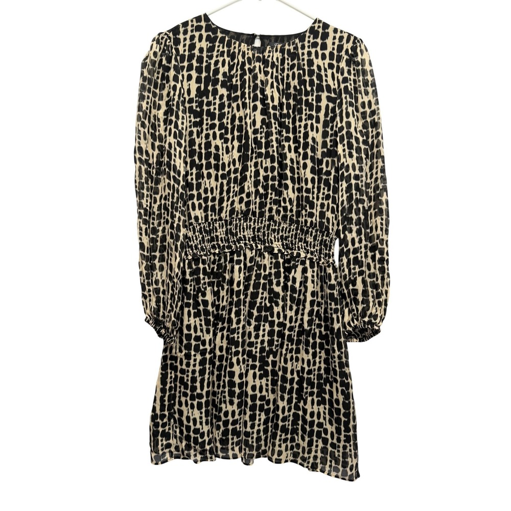 Rails Dress Smocked Waist Abstract Animal Print Medium Black‎ Cream Women